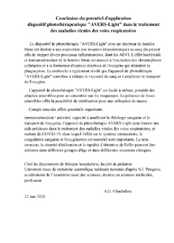 Conclusion du potentiel d'application dispositif photothérapeutique «AVERS-Light» dans le traitement des maladies virales des voies respiratoires